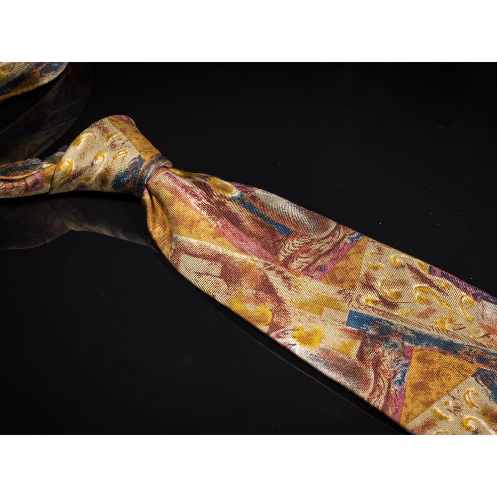 Vintage Countess Mara 100% Silk Tie Multicolor Pictorial Mens Designer Necktie